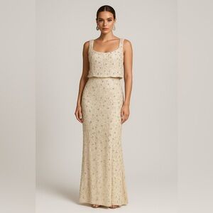 Vintage 1970s HEFTCO Beaded Wedding Gown, Matching Corset Vest Rhinestone Detail